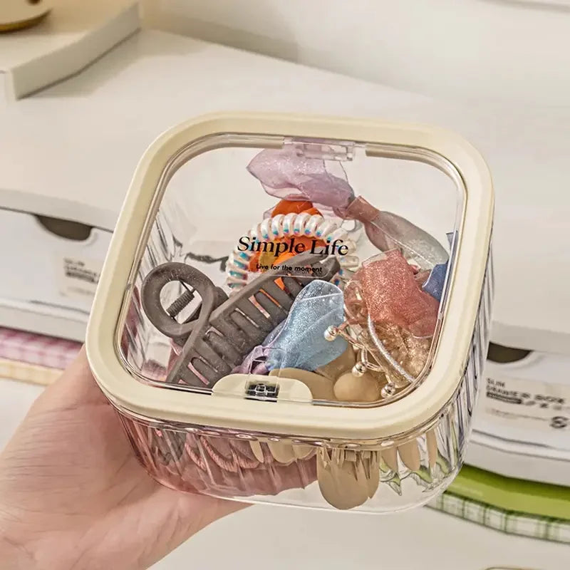 1-Piece Transparent Mini Desktop Storage Box, with Pop-Up Lid, Waterproof Multifunctional Storage Container, Laundry Detergent Dispenser Storage Box for Beads and Stain Remover Powder Storage, Suitable for Desktop, Kitchen, D