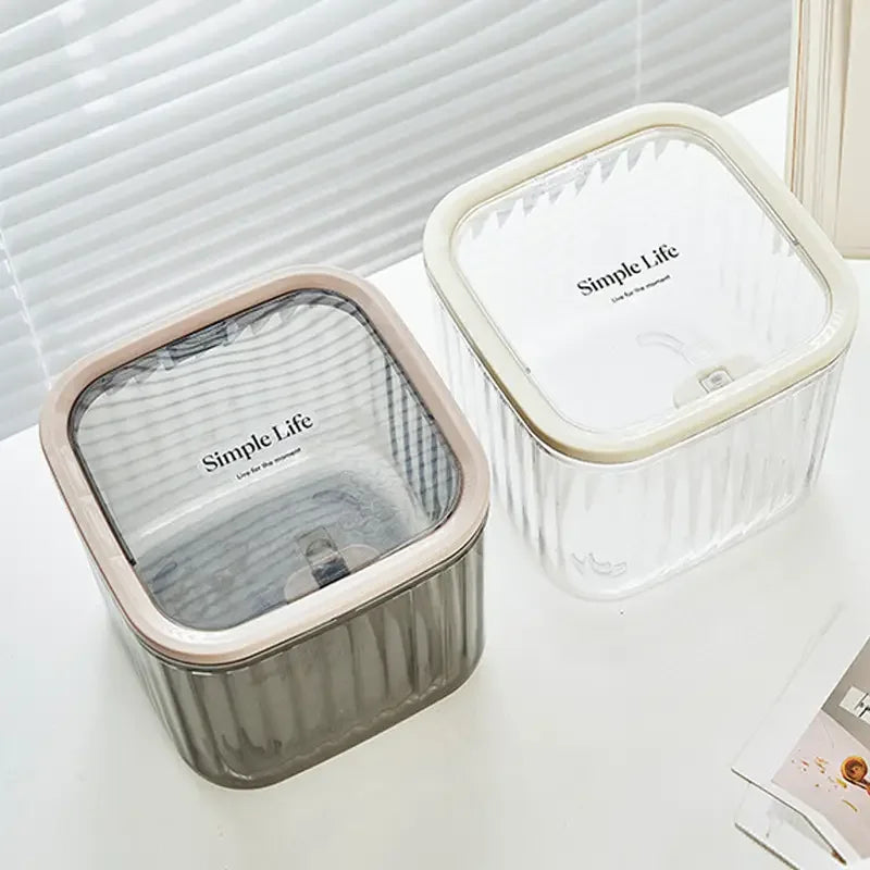 1-Piece Transparent Mini Desktop Storage Box, with Pop-Up Lid, Waterproof Multifunctional Storage Container, Laundry Detergent Dispenser Storage Box for Beads and Stain Remover Powder Storage, Suitable for Desktop, Kitchen, D
