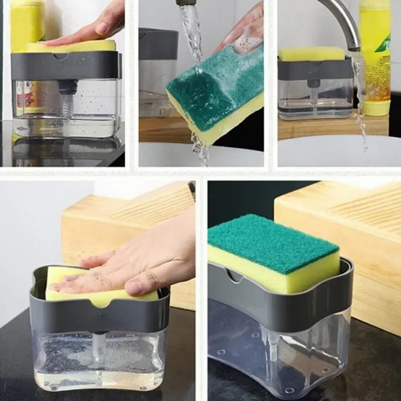 Soap Dispenser Pump with Sponge Manual Press Cleaning Liquid Container Manual Press Soap Organizer Kitchen Tool