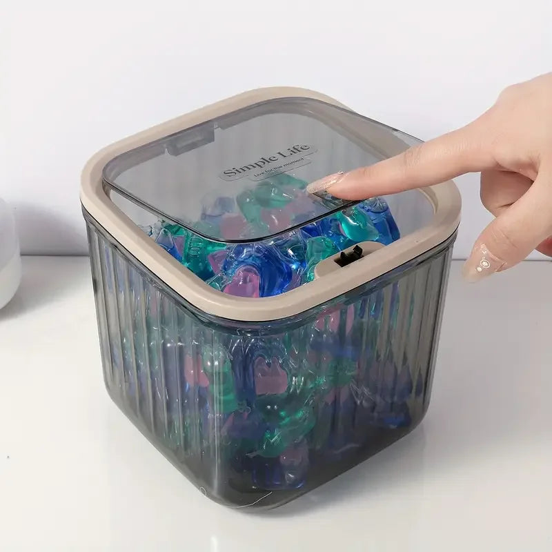 1-Piece Transparent Mini Desktop Storage Box, with Pop-Up Lid, Waterproof Multifunctional Storage Container, Laundry Detergent Dispenser Storage Box for Beads and Stain Remover Powder Storage, Suitable for Desktop, Kitchen, D