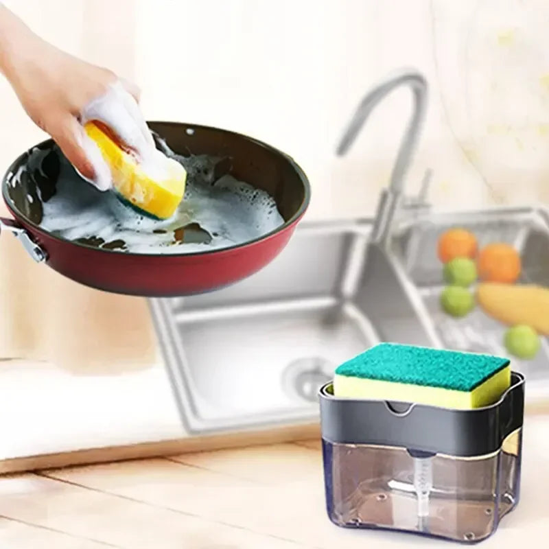 Soap Dispenser Pump with Sponge Manual Press Cleaning Liquid Container Manual Press Soap Organizer Kitchen Tool